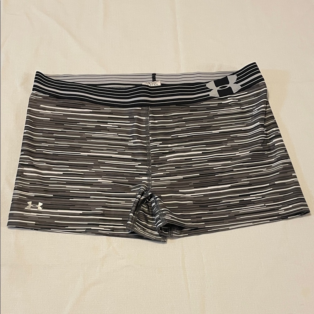 Under Armour Women's Black and Gray Striped Athletic Shorts